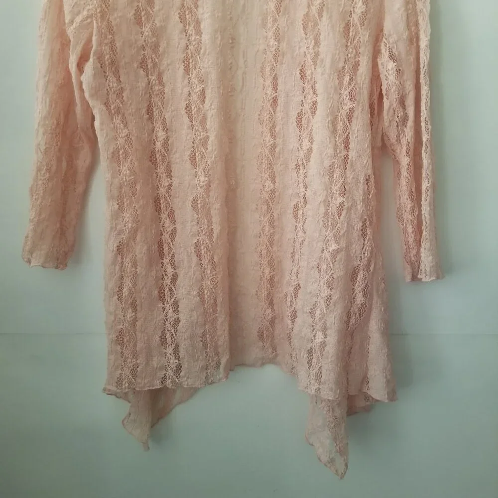 Vtg Keren Hart Women M Peach Lace Knit 3/4 Long Sleeve Lightweight Open Cardigan - Picture 8 of 13